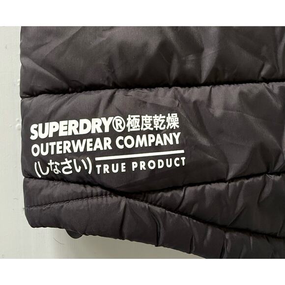 SUPERDRY Womens Sz 12 Pullover Puffer Jacket with Hood Black 1/4 Zip UK 16 EU 44 - Picture 8 of 12